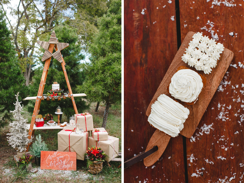 Christmas goodies, cake, cookies & pie for a styled engagement shoot by Amuse Bakeshop