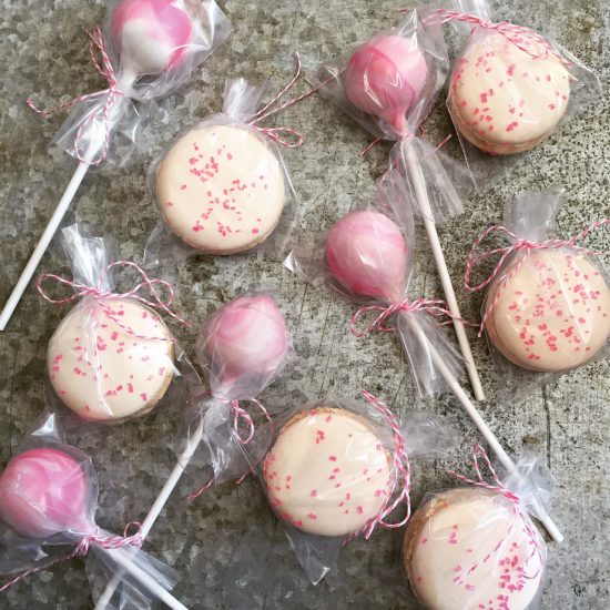 Macaron and cake pop favors for weddings or baby showers
