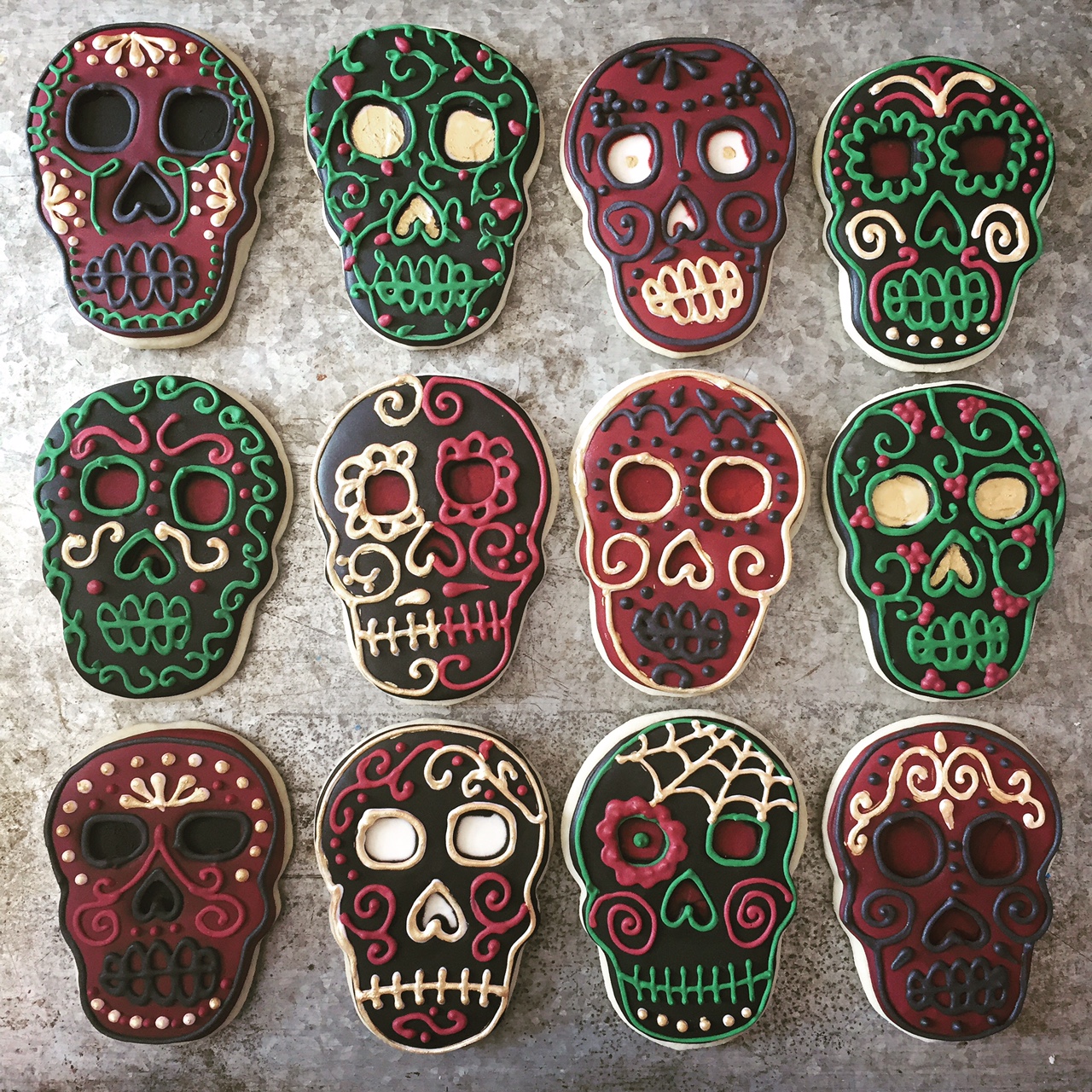 Sugar skull decorated cookies